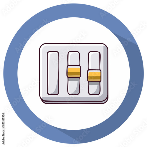 Illustration of audio control panel with sliders in a blue circle for user interface design