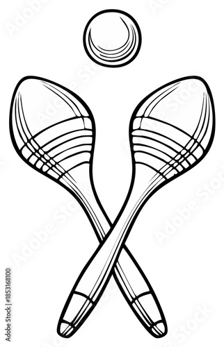 Rhythmic Percussion Instruments: Maracas and a Ball, Crossed Rhythm Sticks Outline, Caribbean Sound, Traditional Music