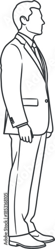 Businessman Outline Side View Vector Illustration in Formal Suit for Corporate Design