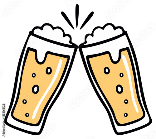 Toasting Glasses of Beer Celebration Time Beverages