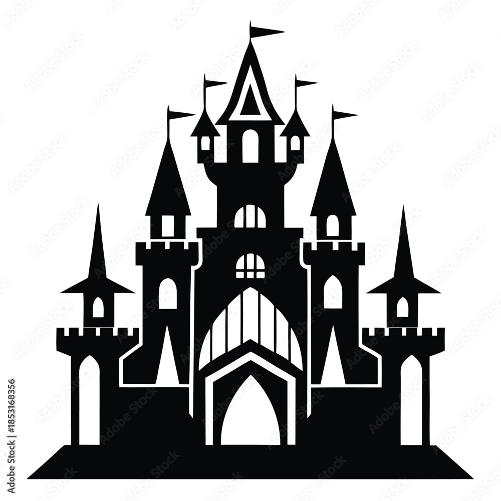 Obraz premium gothic castle icon line art silhouette vector illustration