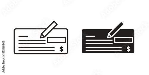 Money check icons. thin line and glyph vector icons pack on white background