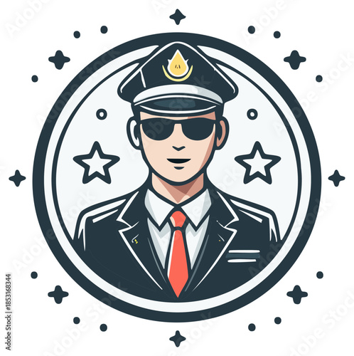 Man in Captain Hat and Suit Icon with Stars and Dots Design