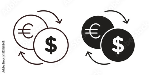 Money exchange icons. thin line and glyph vector icons pack on white background