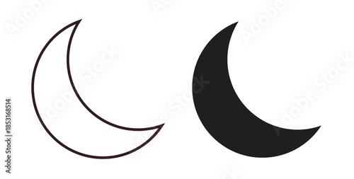 Moon icons. thin line and glyph vector icons pack on white background