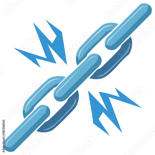 Broken Link Illustration Symbolizing Disconnection and Fracture with Geometric Lightning Bolt Effects