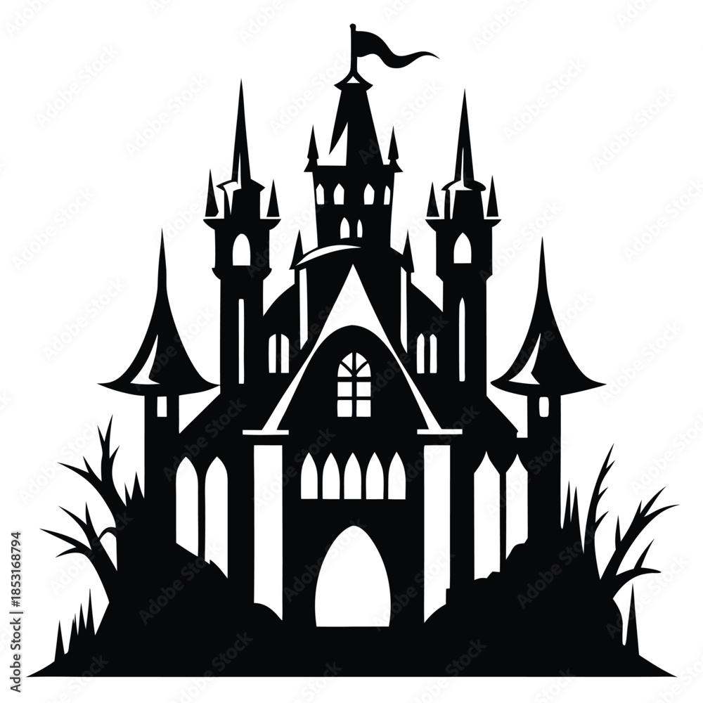 Fototapeta premium gothic castle icon line art silhouette vector illustration