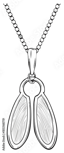 Hand drawn line art illustration of a beautiful necklace with an elegant sycamore seed pendant