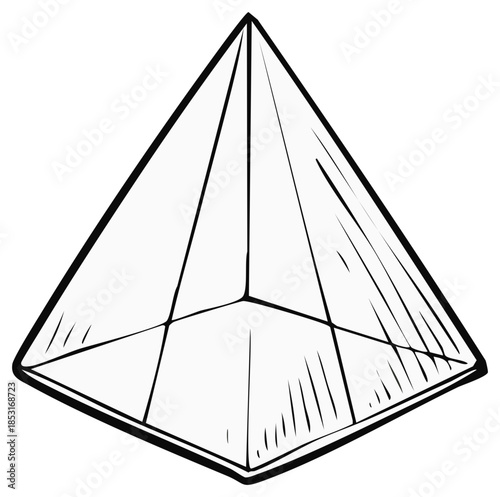 Line art of a geometric pyramid with a square base showing dimension and form, suitable for educational or design purposes