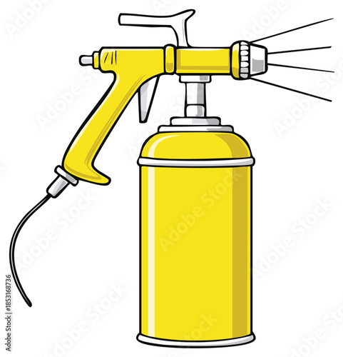 Yellow foam sealant dispenser tool with spray nozzle and canister for construction or repair