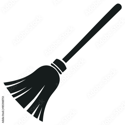 Black Silhouette of a Broom with a Long Handle and Bristles