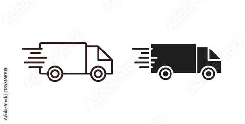 Moving truck icons. thin line and glyph vector icons pack on white background