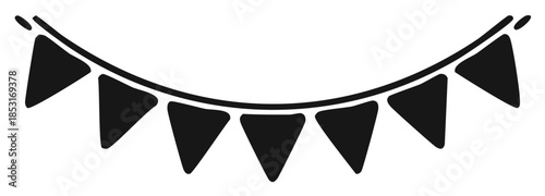 Black and white garland of triangular pennant flags for festive decoration.