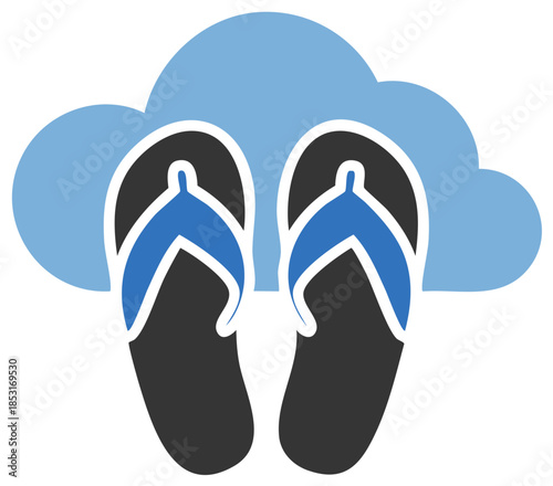 Conceptual icon of flip flop sandals and a cloud for summer travel and online data storage