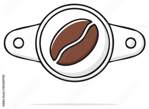 Stylized illustration of a single coffee bean resting in a white cup with two handles
