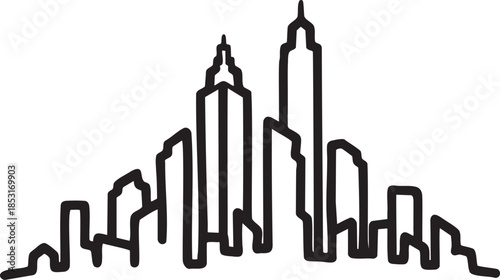 Black and white abstract skyline silhouette of tall buildings and city structures vector
