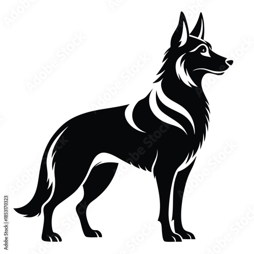 german shepherd line art silhouette vector illustration