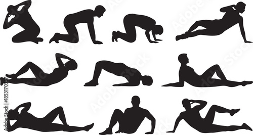 Silhouette Collection of Men and Women Doing Abdominal and Core Exercises workout