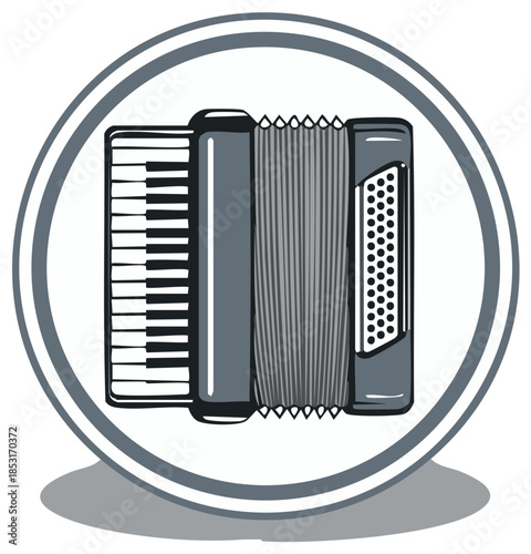 Musical Instrument Accordion Icon Illustration. Concertina instrument with keys, bellows, folk music isolated