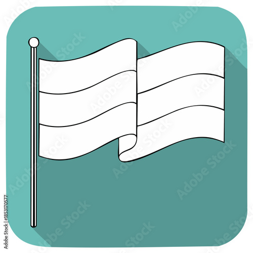 Waving White Flag Illustration with Pole on Teal Background for Concepts and Design Projects