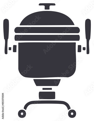 Simple flat vector icon of a large commercial cooking pot or sterilizer on wheels