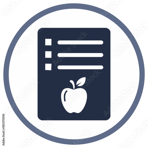 Healthy diet plan and nutrition checklist icon with an apple symbol for wellness