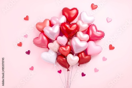 Heart Shaped Balloon Bouquet in Pink Red White for Valentine's Day
