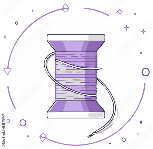 Isolated Spool of Thread with White Thread and Decorative Design Element