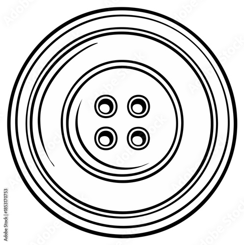 Classic Round Sewing Button with Four Holes and Concentric Circle Detail