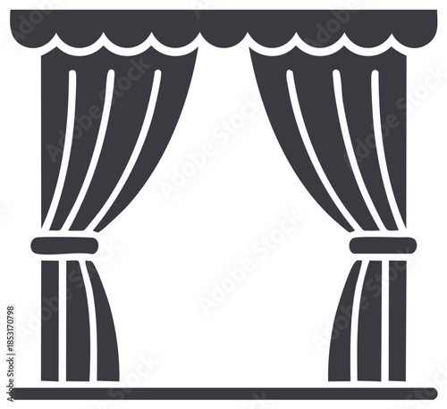 Elegant black curtains silhouette icon for interior design window treatment graphic element