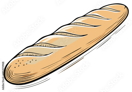 Cartoon illustration of a fresh baguette bread