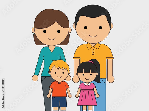 Family Portrait Illustration Parents and Children Smiling Together in Harmony
