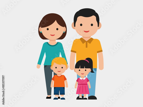 Illustration of a Happy Family of Four with Parents and Children