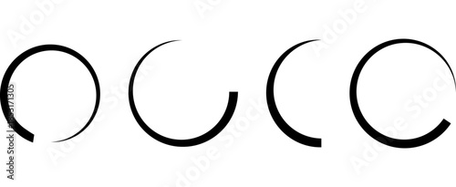 Four black crescent shapes isolated on a transparent background