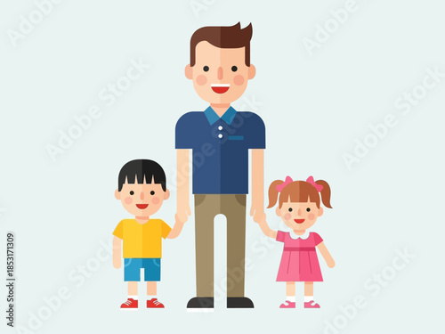 Father with Children A Flat Illustration of Family Bonding