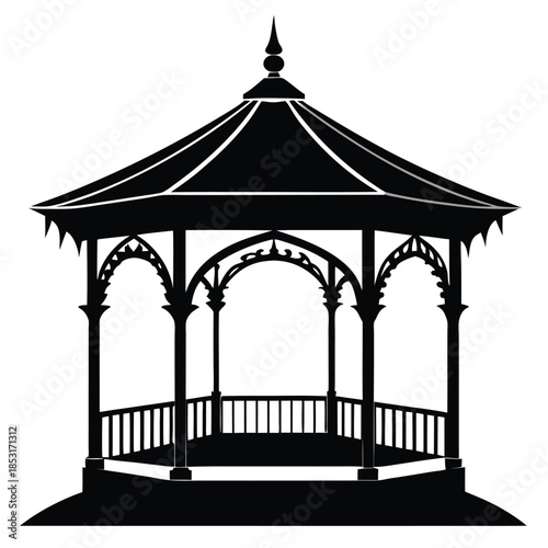 gazebo line art silhouette vector illustration