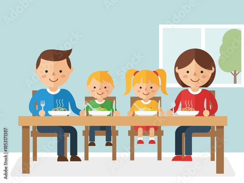 Family Dinner Happy People Enjoying Meal Together at the Table