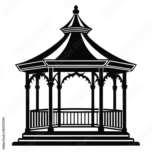 gazebo line art silhouette vector illustration