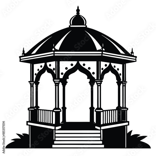 gazebo line art silhouette vector illustration
