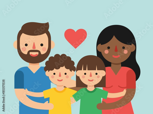 Diverse Family Bonding with Love Illustration of Unity and Affection in a Modern Style