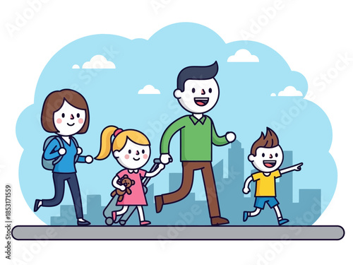 Family Fun City Walk Parents and Children Enjoying an Urban Adventure