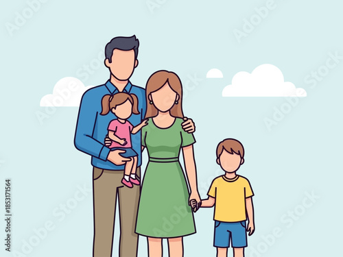 Happy Family Vector Illustration Parents with Children Smiling Together
