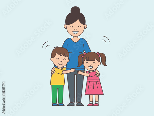 Family Hug A Mother Embracing Her Children with Love