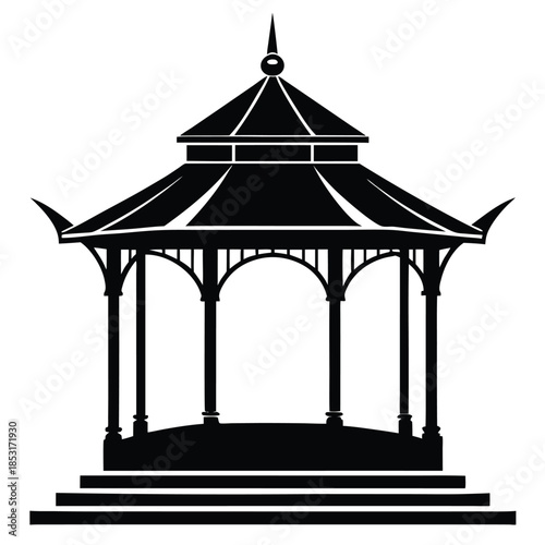 gazebo line art silhouette vector illustration