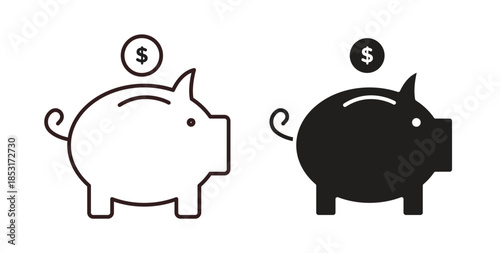 Piggy bank icons. thin line and glyph vector icons pack on white background