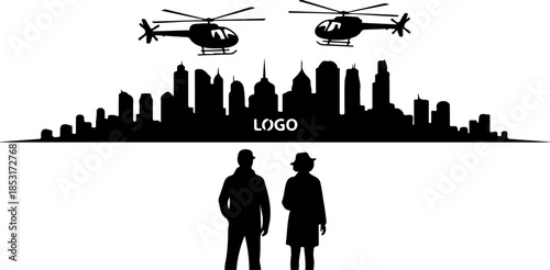 Urban Surveillance Helicopter Silhouette Illustration