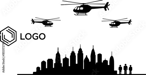 Urban Surveillance Helicopter Silhouette Illustration