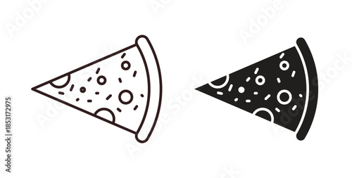 Pizza slice icons. thin line and glyph vector icons pack on white background
