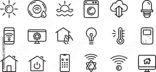 Set of smart home and weather line icons perfect for modern internet of things applications and digital interfaces