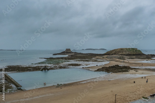 Natural pool with sea water in Saint-Malo during low tide, Bretagne France